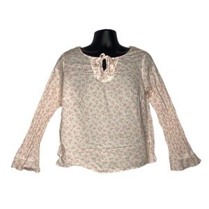 Route 66 Floral Peasant Blouse (Size: X, Color: White/Pink)